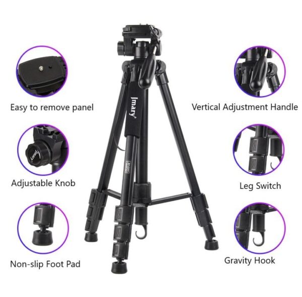 JMARY KP-2254 Floor Tripod – Adjustable 520-1765mm Height for Photo/Video Cameras, Black