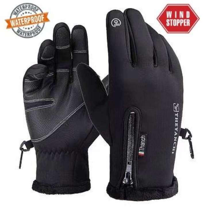 Black Waterproof And Windproof Touch Screen Gloves For Men